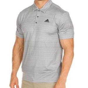 NWT Adidas Golf Men's Ultimate Plaid Short Sleeve Polo Grey Black Active Medium
